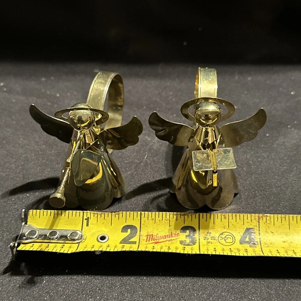 NAPKIN RINGS Lot 4 Gold Tone Angels Blowing Horns Christmas Table Set‎ Setting